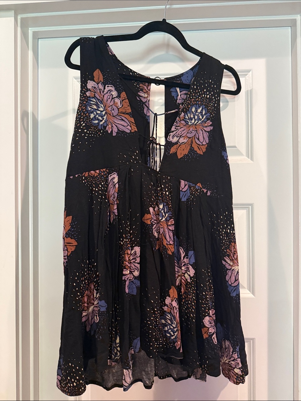 Free People Black Floral Tie-Back Sundress with Pink, Purple & Orange Blooms